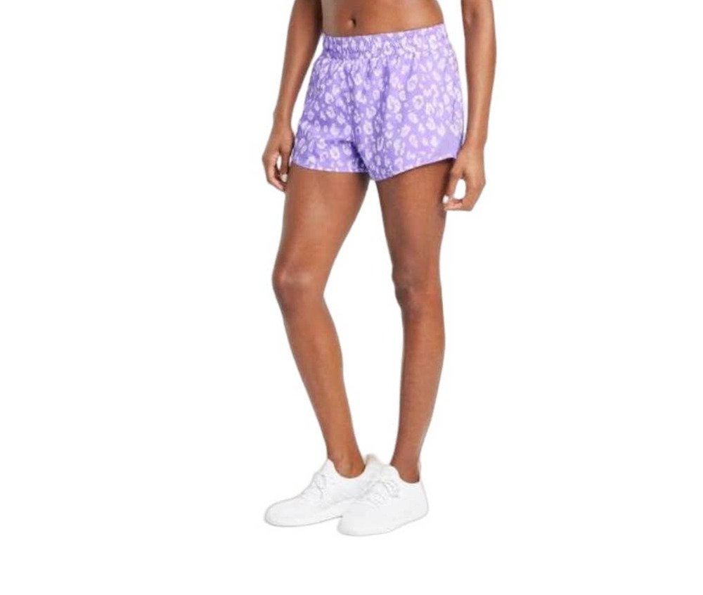 All in Motion Mid Rise Run Light Purple Leopard Shorts Small